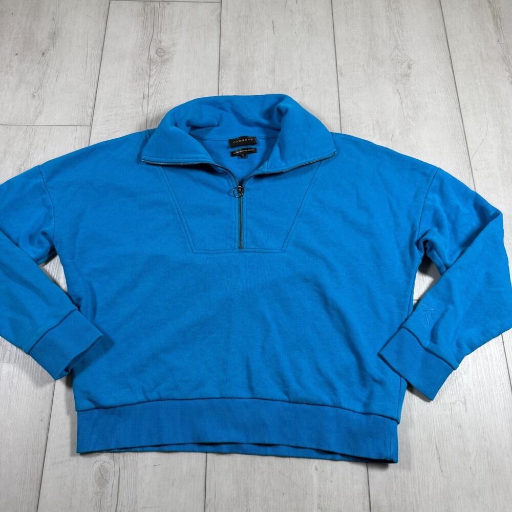 Carbon38 Women's Medium Sweatshirt Bright Blue French Terry Half Zip